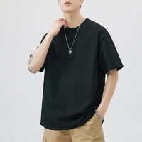 顶峰保罗（Dingfengbaoluo）重磅260g纯棉短袖T恤夏季圆领男士纯色打底衫体恤T2600黑XL XL（120-160斤）