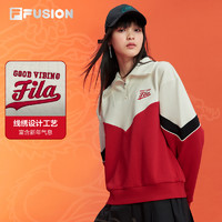 FILA 斐乐 FUSION斐乐潮牌新年款套头红色卫衣女2024春季新款翻领上衣