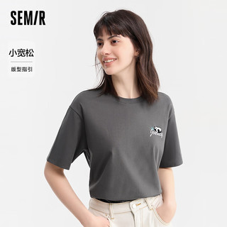 森马（Semir）观园吉联名短袖T恤女抗菌宽松2024熊猫夏装百搭潮 褐灰20851 175/96A/XXL