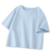 Baleno 班尼路 短袖T恤女杏色慵懶風短款純棉上裝2024夏季內搭上衣女 水綠-純色 S