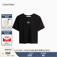 Calvin Klein Jeans24春夏女士简约布标螺纹微弹休闲短款短袖T恤J221595 BEH-太空黑 XS