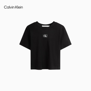 Calvin Klein Jeans24春夏女士简约布标螺纹微弹休闲短款短袖T恤J221595 BEH-太空黑 XS