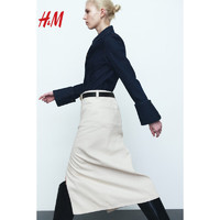 H&M女装裙子2024春季下摆开衩斜纹布半身裙1222645 浅米色 170/84A