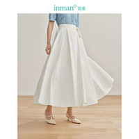 茵曼（INMAN）围裹式半身裙2024春女装腰头绣花大伞摆裙子 珍珠白 S