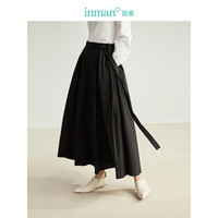 茵曼（INMAN）围裹式半身裙2024春女装腰头绣花大伞摆裙子 午夜黑 M