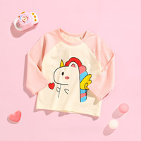 kailebao 凯乐宝 男女童纯棉长袖T恤上衣春秋儿童套头衫童装 B025-粉独角马 90cm身高75-85cm
