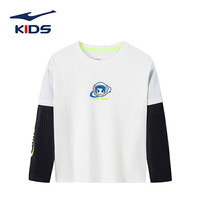 ERKE 鸿星尔克 童装男小童假两件长T儿童圆领休闲运动T恤77222301052纯净白101