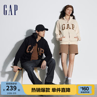 Gap男女装春季2024LOGO美式复古法式圈织软卫衣外套892182 黑色 165/88A(S)亚洲尺码