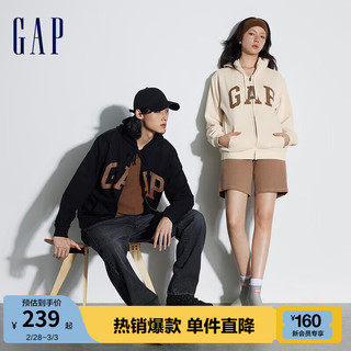 Gap男女装春季2024LOGO美式复古法式圈织软卫衣外套892182 米色 185/104A(XXL)亚洲尺码