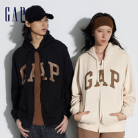 Gap 盖璞 男女装春季2024新款LOGO美式复古法式圈织软卫衣外套892182 黑色