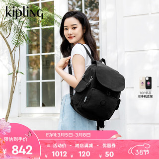 kipling 凯普林 达人同款男女款轻便帆布2024春季新款双肩包猴子包|CITY PACK系列 M-黑皮诺色