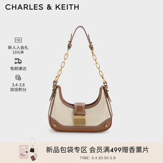 CHARLES & KEITH CHARLES&KEITH拼接链条月亮包腋下包单肩包包女包送女友生日礼物CK2-40271053 Chocolate巧克力色 S