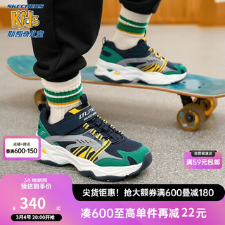 SKECHERS 斯凯奇 儿童运动鞋男童鞋子舒适休闲鞋魔术贴大童跑步鞋405211L NVMT海军蓝色/多彩色 35