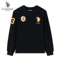 移动端、京东百亿补贴：U.S. POLO ASSN. 美国马球协会 卫衣男春秋圆领休闲打底衫男士上衣运动男装USPA 黑色 XL