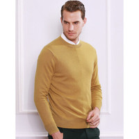 Crocodile鳄鱼恤男士100%山羊绒针织圆领打底毛衣男基础款纯羊绒衫 姜黄 190/104A(125cm)