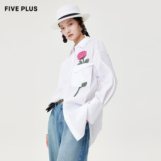 FIVE PLUS刺绣衬衫女春秋季女装中长款宽松长袖气质衬衣翻领 白色018 L