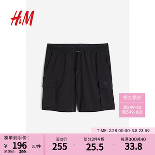 H&M2024春季男士DryMove™工装运动短裤1207557 黑色 180/106A