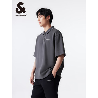 杰克·琼斯（JACK&JONES）春夏男士商务字母刺绣装饰撞色螺纹翻领POLO衫男装224206040 E39锻钢灰 常规 E39锻钢灰 190/108A/XXL