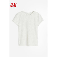 H&M 女装T恤2024春季罗纹柔软舒适休闲内搭短袖短上衣1222097 混浅灰色 165/96A