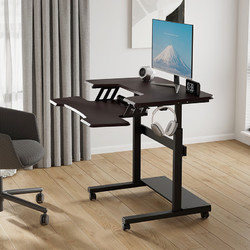易瑞康 双层桌面可移动机械升降电脑桌M910机械升降桌（深棕色）