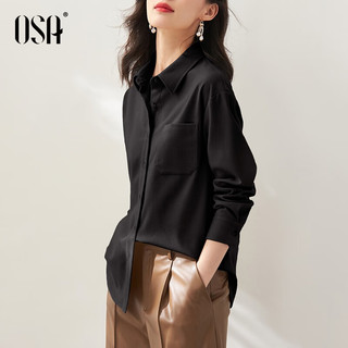 欧莎（OSA）长袖法式衬衫女春季宽松复古磨毛衬衣上衣休闲 黑色 XS