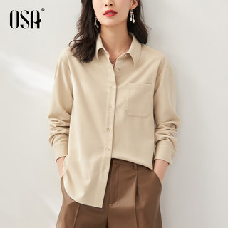 欧莎（OSA）长袖法式衬衫女春季宽松复古磨毛衬衣上衣休闲 米白色 XL