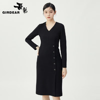 哥弟【GD】气质通勤V领收腰小黑连衣裙1500428 黑 XL(5码)