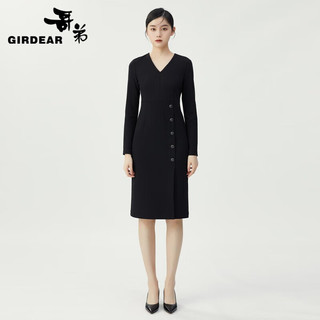 哥弟【GD】气质通勤V领收腰小黑连衣裙1500428 黑 XL(5码)