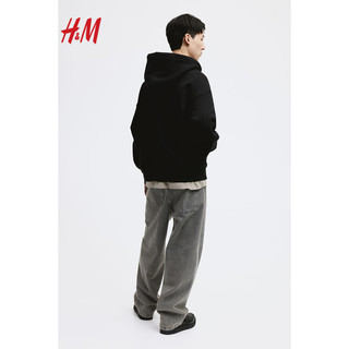 H&M2024春男装卫衣时尚休闲通勤大廓形拉链连帽衫1122929 黑色015 175/108A L