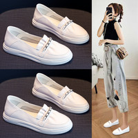 Baijihong 百吉鸿 真皮小白鞋女鞋2022年新款平底一脚蹬鞋子夏款豆豆休闲单鞋孕妇鞋