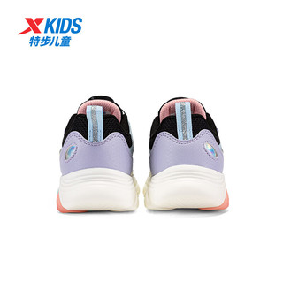 特步（XTEP）女春秋款运动鞋休闲儿小童跑步鞋子 黑/雪青紫 27码