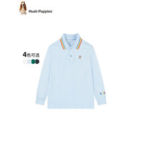 暇步士(Hush Puppies)童装儿童男大童2024春秋季长袖POLO衫彩色罗纹翻领时尚简约 松叶绿 130cm