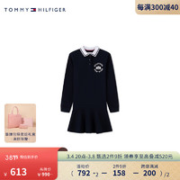 TOMMY HILFIGER童装女美式学院风刺绣三粒扣撞色POLO领连衣裙TH2342063 藏青色001 6/120cm