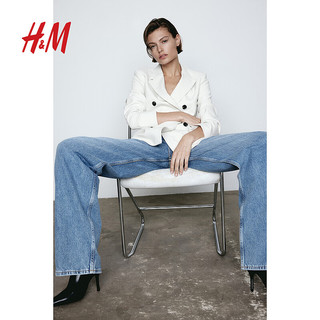 H&M2024春季新款女装商务休闲风外穿双排扣设计感休闲西装1215794 奶油色 1