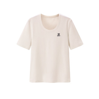 太平鸟2024年夏季U型领针织衫短袖T恤女修身打底衫低领上衣 白色(第一批) S