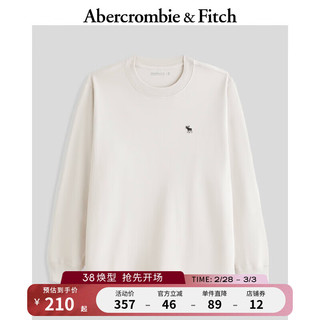 ABERCROMBIE & FITCH男装 24春小麋鹿美式纯色圆领重磅长袖T恤上衣 355502-1 浅灰色 XS (170/84A)