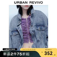 UR2024春季新款女休闲复古双口袋超宽松显瘦牛仔外套UWV840050 天蓝