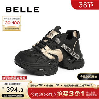 BeLLE 百丽 老爹鞋女2024春季厚底小众酷帅百搭休闲运动鞋B1772AM4 黑色 37