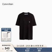 Calvin Klein Jeans24春夏女士简约刺绣螺纹修身打底短袖针织衫J223491 BEH-太空黑 M