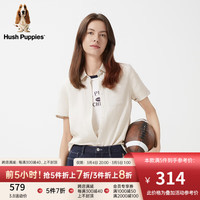 Hush Puppies暇步士女装2024夏清爽透气亚麻混纺简约通勤短袖衬衫 128米白 L