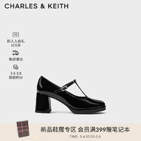 CHARLES&KEITH24春复古漆皮玛丽珍鞋粗跟高跟鞋子女鞋CK1-61720183 Black Box黑色 37