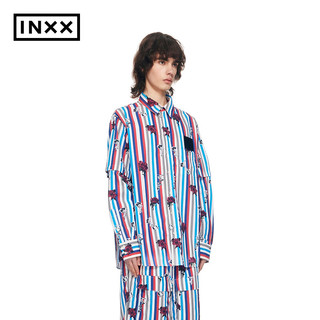英克斯（inxx）潮牌春宽松休闲条纹长袖衬衣衬衫XCE1040113 混色条纹 S