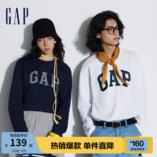 Gap男装春季2024LOGO亲肤纯棉长袖T恤892184运动内搭上衣 海军蓝 170/92A(M)亚洲尺码