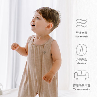 nest designs婴儿无袖连体衣春夏薄款宝宝爬服吊带宝宝背心包屁衣 炭笔灰 100cm