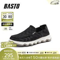 BASTO 百思图 2024夏季简约休闲通勤布鞋平跟男休闲鞋DERJ2BM4 黑色 38