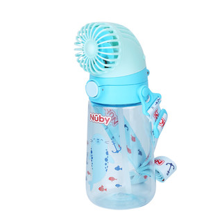 NUBY（努比）充电风扇水杯儿童夏季幼儿园上学便携背带男女孩吸管杯子 蓝色 550ml