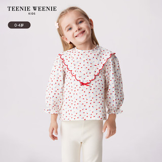 Teenie Weenie Kids小熊童装24春季女宝宝花边泡泡袖满印衬衫 红色 110cm