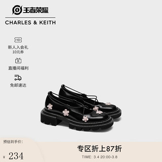 CHARLES & KEITH CHARLES&KEITH王者荣耀合作系列花木兰款桃花乐福鞋CK1-70381003 Black Boxed黑色 35