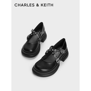 CHARLES&KEITH24春季铆钉交叉带压纹厚底玛丽珍鞋子女鞋女士CK1-70920142 Black黑色 41