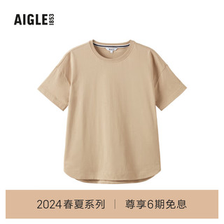 AIGLE艾高短袖T恤2024年春夏新款UPF40+防紫外线防晒户外运动女 杻藤杏色 AT576 L